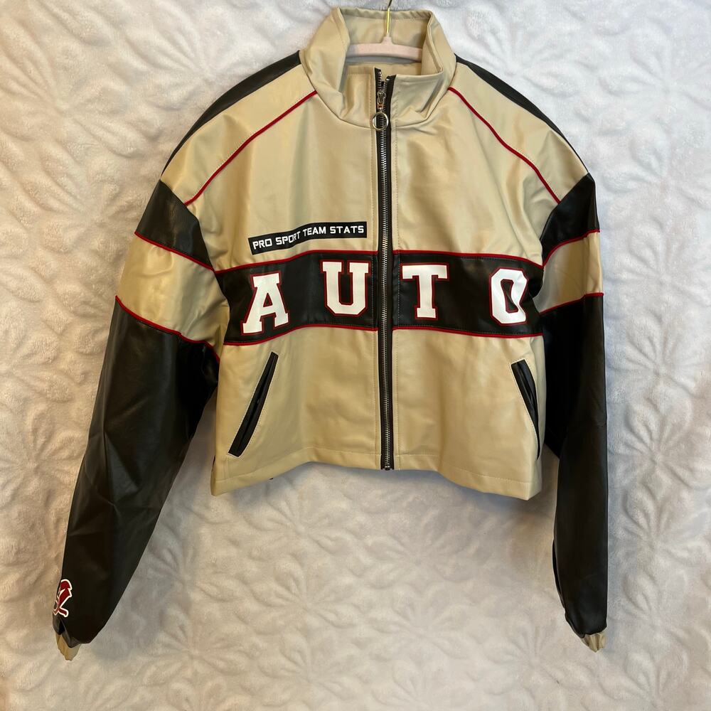 Pretty little thing faux leather auto racing jacket size 6 (UK size 10) new NWT